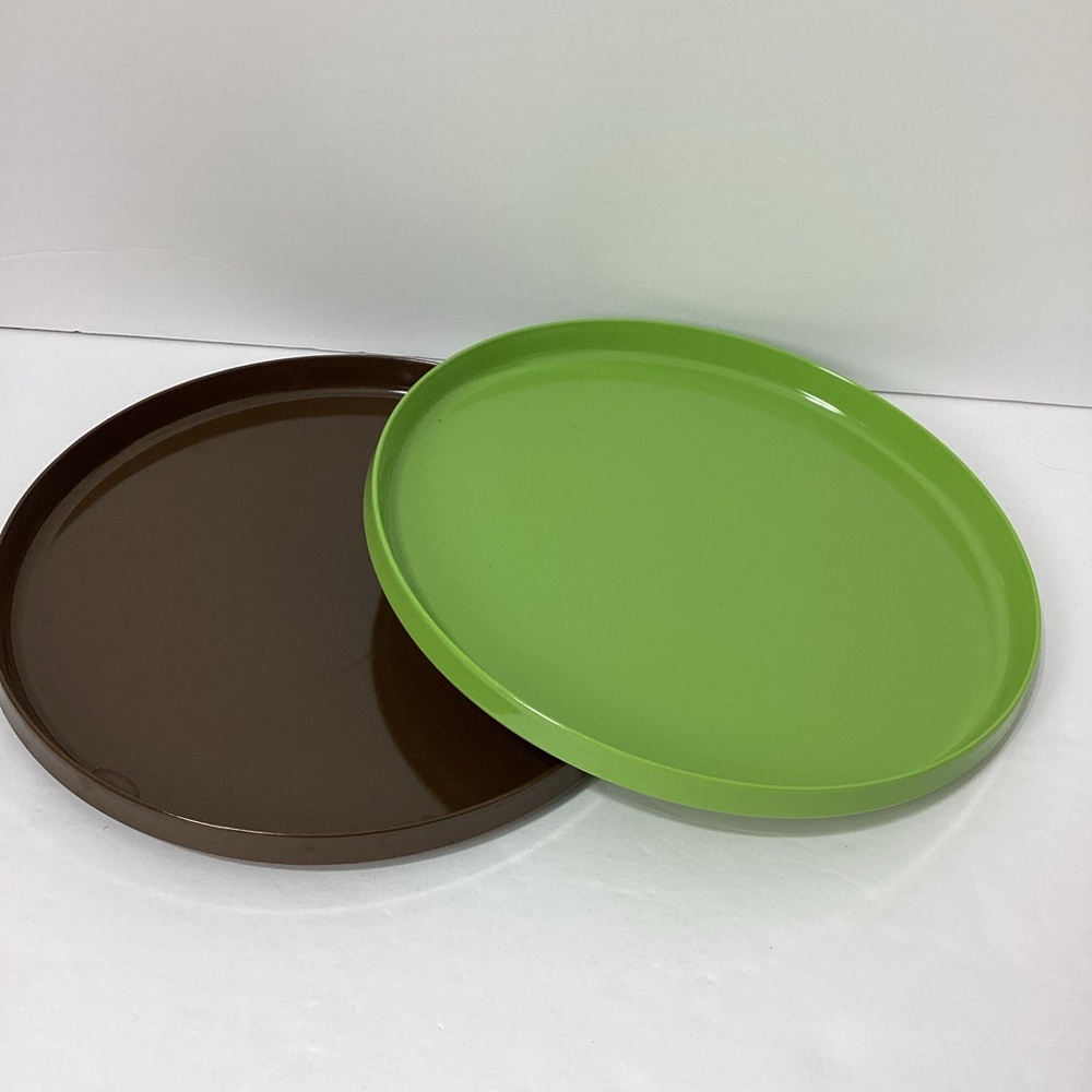 Oblique By PMC Plates Melamine Vintage Plate Brown Green Stackable
